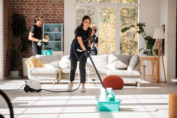 a women cleaning house