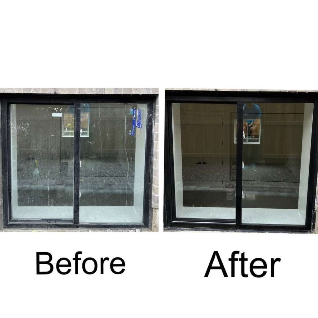 Before and after window cleaning showing crystal-clear, streak-free glass