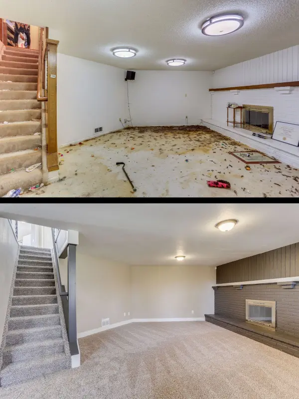 Before and after deep cleaning service with visible home cleaning improvements